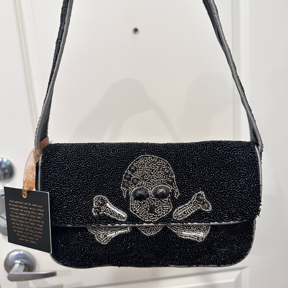 Black Beaded Skull Bag